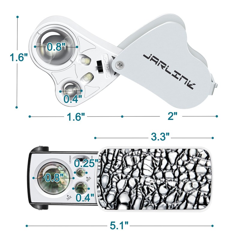 JARLINK 2 Pack Jewelers Loupe, 30X 60X 90X Illuminated Jewelers