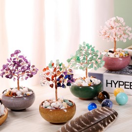 JSDDE Chakra Feng Shui Tree, Healing Stones Gemstones Tree, Money Tree, Tree of Life Decoration, Crystal Tree, Lucky Charm, Spiritual Feng Shui Decoration (Amethyst)