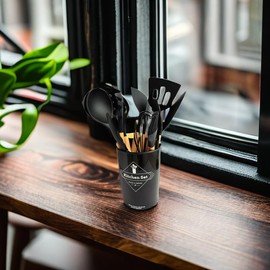 Silicone Kitchen Utensils Set, Heat Resistant Cooking Utensils Set Spatula Set Nonstick Cookware (12 pcs black)