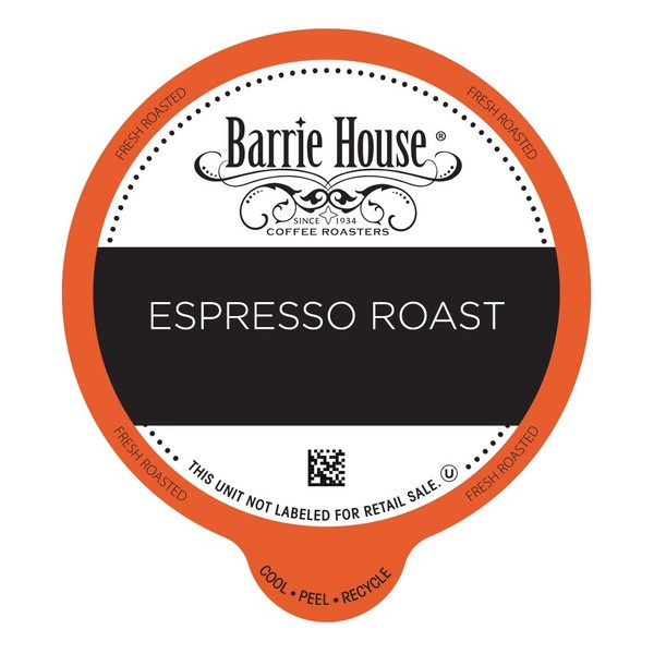 Barrie House Espresso Roast Single Serve Coffee Pods, 24 Pack | Compatible With Keurig K Cup Brewers | Fair Trade Organic Small Batch Artisan Coffee in Convenient Single Cup Capsules