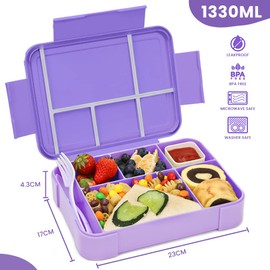 Bugucat Bento Box Adult,45OZ Leak-Proof Lunch Box with 6 Compartments Cutlery, Lunch Containers for Adult Suitable for Microwave Dishwasher Purple