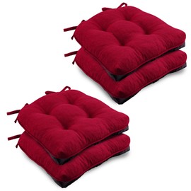 Wellsin Chair Cushions for Dining Chairs, Non-Slip Kitchen Chair Pads with Ties, Tufted Shredded Foam Kitchen Chair Cushions Set of 4, 15.5" X 15.5", Red
