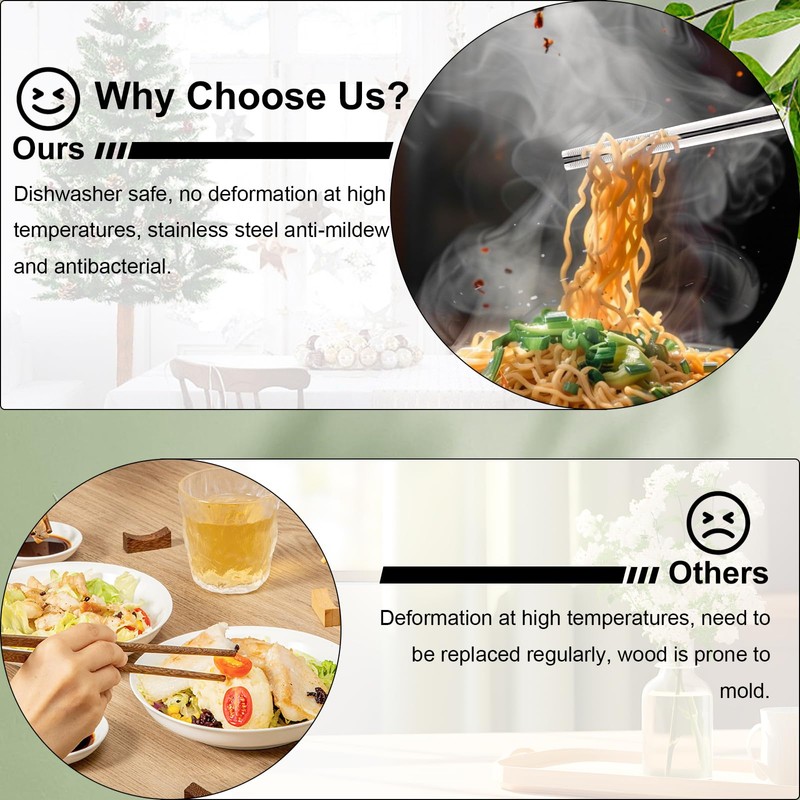 2 Pairs Metal Chopsticks, Stainless Steel Chopsticks Comes with Two