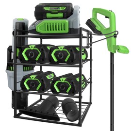 Tool Wall Mount Storage Rack for Ego, Lawn Power Tool Organizer for Ego Hedge Trimmer Ego Battery Charger Ego Edger Lawn Tool , 4-Tier Battery Drill Holder Wall Mount, Power Lawn Tool Organizer