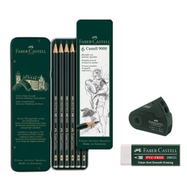 Faber-Castell 188121 Eraser 7081 N PVC-Free, Plastic (6 Case + Eraser + Double Sharpener, White)