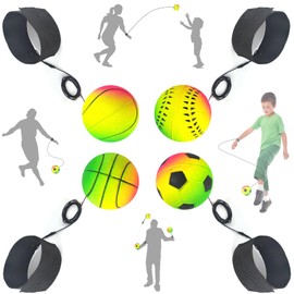 Jastown Neon Spring Ball, ball on a string, wrist rebound ball,exercises the fingers,ball on elastic, Hand eye coordination training,rubber ball on a string for kids，4 pcs