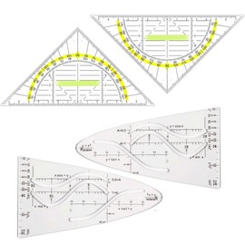 Set of 4 Parabolic Template Maths Geo Triangles Set Flexible Set Square with Handle Crystal Clear Parabola Ruler Normal Parabola Template Protractor and Ruler for School Office Designer