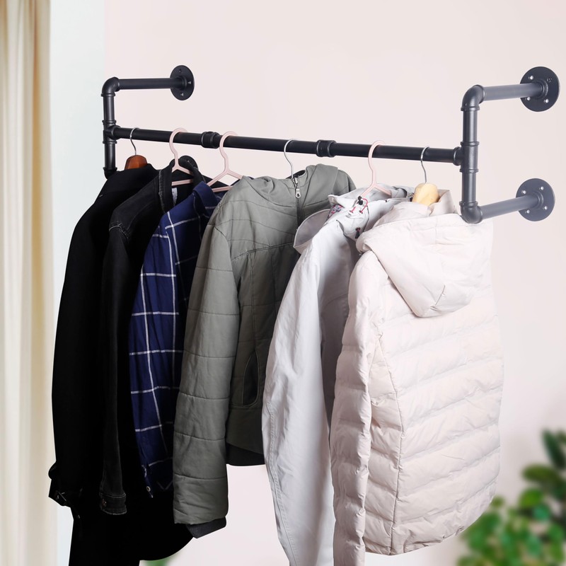 WEBI Clothing Rack Wall Mount,42" Industrial Pipe Clothes Rack for