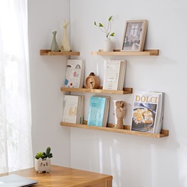 Long Floating Shelf 48 Inch Natural Wood Shelves, Rustic Display Books Picture Ledge Shelf for Wall Mounted, Natural Solid Oak Wood Shelf, Easy to Install, Natural Color, 48 *4 *1.5 (1 Pack)