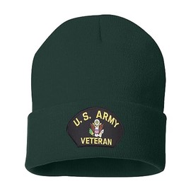 US Army Veteran Beanie Hat Vintage Military Warm Winter Cap (Green)