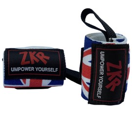 ZKR Power Weightlifting Wrist Wraps Support Gym Bodybuilding, Crossfit, Powerlifting, Workout Heavy Muscle Strength Training Straps With Thumb Loop Support (Uk-Flag)