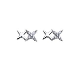 925 Sterling Silver Japanese Micro Inlay Insert Crystal Four Point Star Plated 14K Gold Earrings Women Small Banquet Jewelry (Gem Color: Stud earring, Metal Color: Silver)