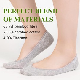 Zeltauto 6 Pairs No Show Socks Women Low Cut Socks for Flat Shoes, Made of Premium Bamboo Cotton with Non-Slip Heel