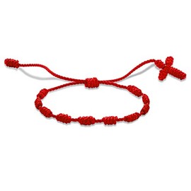 Lucky Charms USA Red String of Fate Rosary Bracelet, Decenario Bracelet, Pulsera Decenario, Cross Bracelet Knotted with Woven Cross, Red