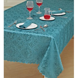 Best Linen Table Cloth Classic Damask Printed Jacquard Table Cover Shape Rectangle Round Table Runner Napkin for Kitchen Picnic Garden (Teal, Rectangle 52" x 70")