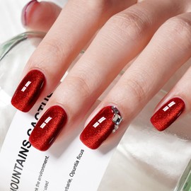 AILLSA Cat Eye Gel Nail Polish Red Glitter Crystal Gel Polish with Magnet, Burgundy Blood Shimmer Gel Nail Polish Reflective Wine Translucent Jelly Color U V Gel Salon DIY at Home 0.5 OZ GF21