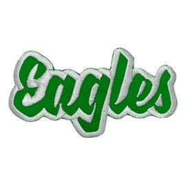 (2"x4") Eagles, Team Spirit, Embroidered, Iron on Patch (Green Twill/White Outline)