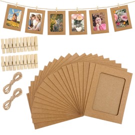 LIQWEI 20Pcs Paper Picture Frames, 4x6 Inch Photos Banner, Paper Photo Frame Photos String With Clips, Photo Hanging Clips String for Home Wall Decor,School and Office Decor