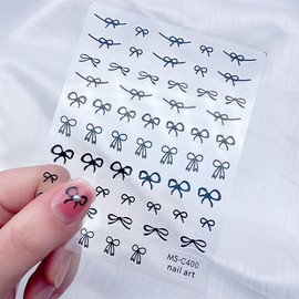 [Overseas] Nail Art Stickers, Character Nail Stickers, Nail Materials, Nail Sticker Paper, Red, Black, and White, Bow Decal, Simple Color, Free Size/C400 Shell Dark Blue Bow 50ea