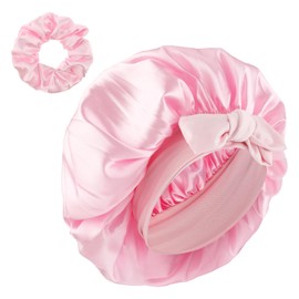 1 x Silk Bonnet Sleep Cap, Silk Sleep Cap, Adjustable Night Sleep Hat, Soft Satin Hair Cap with Elastic Band, Non-Slip Bonnet Sleep Cap for Women and Girls (Pink)