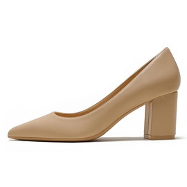 JOY IN LOVE Pumps for Women Chunky Heels Comfortable Middle Block Heel Work Dress Pumps Apricot Matte 10US