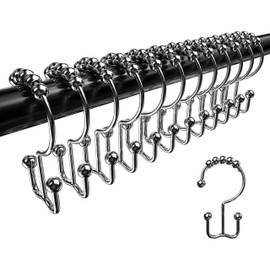 Mebix TRD Kit De 12 Ganchos para Cortinas de baño Aros De Acero Inoxidable para regadera Doble Gancho Deslizable