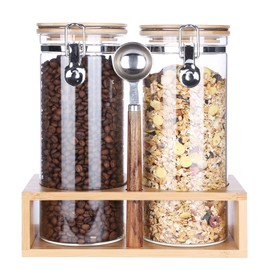 KKC Airtight Tall Glass Coffee Sugar Jar Canisters with Hinged Lids for Countertop,Tall Glass Storage Containers with Scoop for Coffee Grind,Oatmeal,Brown Sugar Flour Sealed Glass Jars,54 Fluid-oz
