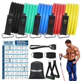 WIKDAY Exercise Resistance Bands with Handles for Working Out, 150/200/250/300 Lbs Workout Bands Set with Door Anchor for Physical Therapy, Yoga, Pilates