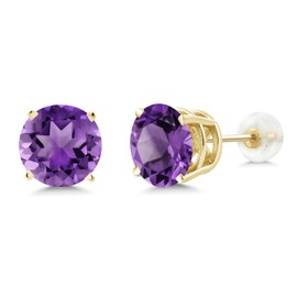 Gem Stone King 14K Gold Round Gemstone Birthstone Stud Earrings | Round 8MM | Solid Gold Earrings For Women Men