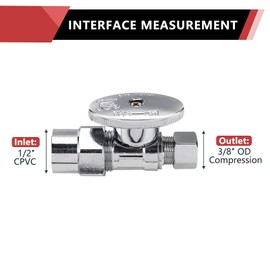 (Pack of 10) EFIELD 1/4 Turn Straight Stop Valve 3/8" OD Compression X 1/2" CPVC Pipe Connection, Chrome Plated Brass