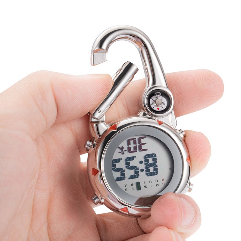 Multifunctional Luminous Clip On Carabiner Watch Mini Quartz Watch Compass