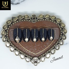 Chic Black Handmade Nail Tips - Short C Curve Coffin / 시크블랙 수제네일팁 - 숏C커브코핀