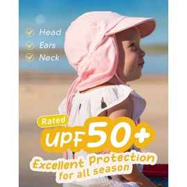 FURTALK Cotton Baby Toddler Sun Hat UPF 50+ UV Protection Kids Unisex Girls & Boys Summer Cap with Adjustable Chin Strap Neck Flap, Pink, 0-6 Months