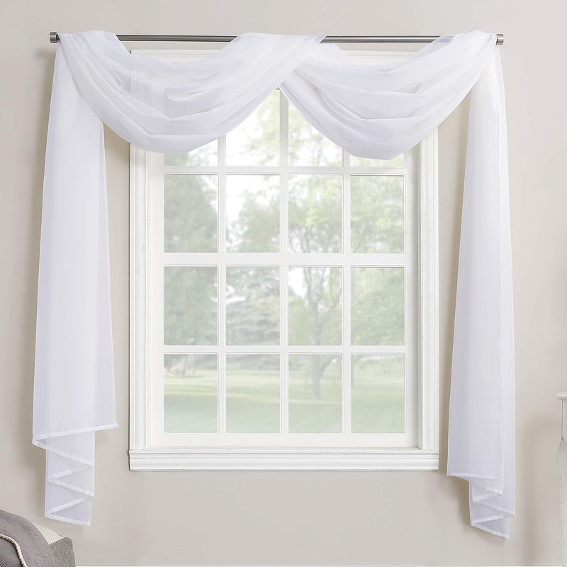 Megachest TAILORED VOILE WINDOW SCARF PELMET (snow white, 58"X197"(145cmX500cm))