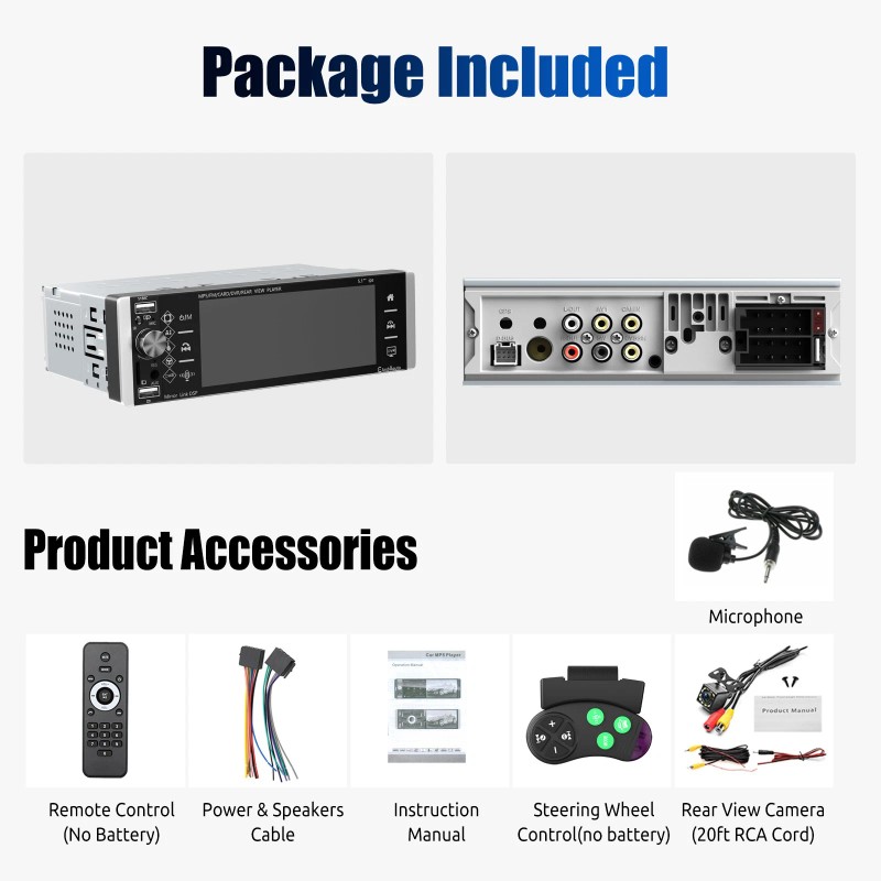 ESSGOO Single Din Car Stereo Wireless Apple CarPlay 5.1 Touchscreen