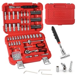 LLNDEI 106PCS 1/4-inch Drive Socket Set with Wrench,CR-V Steel Kit, Ratchet Handle, Screwdriver Bit Set and Magnetic Pickup Tool，With 11x8x2.5-inch Carrying Case