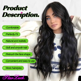 starluck Long Black Wavy Wig for Women 26 Inch Middle Part Curly Wig Natural Looking Synthetic Heat Resistant Fiber Wig for Daily Party Use