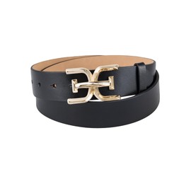 Sam Edelman Women's Double E Plaque Buckle Belt, Black, X-Large