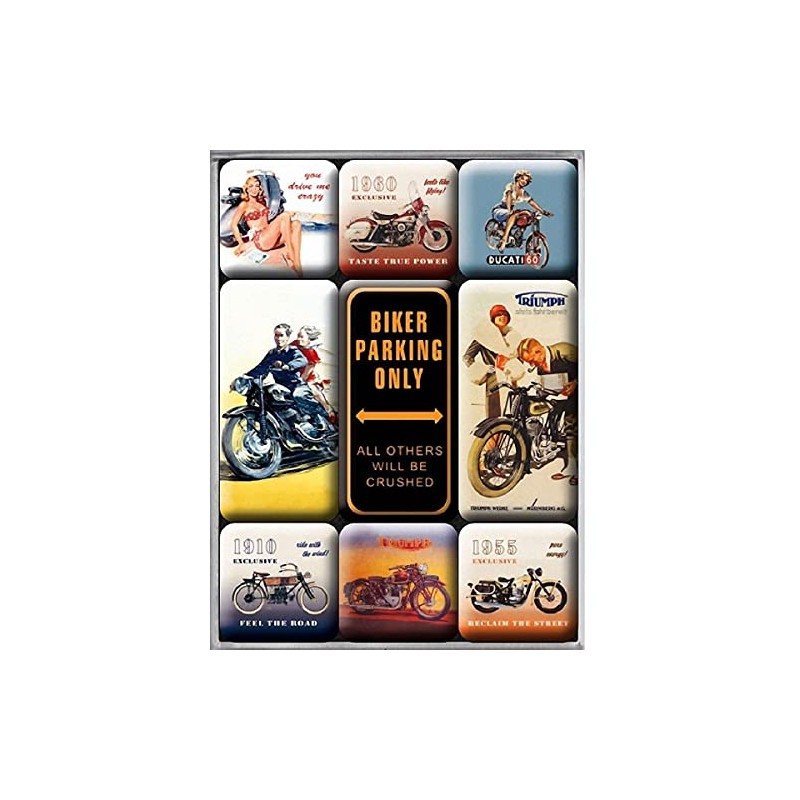 Nostalgic-Art 83018 Biker's Corner Parking Only, Magnet Set 9–Piece