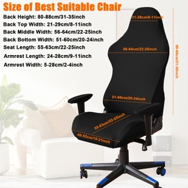 CAREDGO Funda Round Stool Cover Round Chair Cover Seat Cover Chair Covers Office Chair Covers Chair Covers Chair Dining Room Chairs Black Stretch Cover (Gaming Chair Cover)