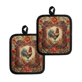 Belidome Pot Holders Chicken Theme Vintage Rooster Print Insulated Rug Hot Pads for Kitchen Home Decor Accessories