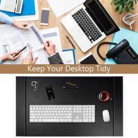 Leather Desk Pad with Side Rails A4 File Paper Clip Table Protector Desk Mat Desk Blotter for Home & Office Writing, 34" x 20"