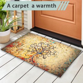 Welcome Mats Retro Tree of Life Indoor Front Door Mats for Home Entrance, Super Non-Slip Floor Mats for Home Entryway, Outdoor Welcome Mat, Easy Clean, 17x 30 inch