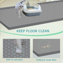 JSXZWOO Cat Litter Mat for Litter Box, Silicone Large Cat Litter Trapping Mat - 28x19 in, Waterproof & Non-Slip, Durable & Easy Clean, Grey