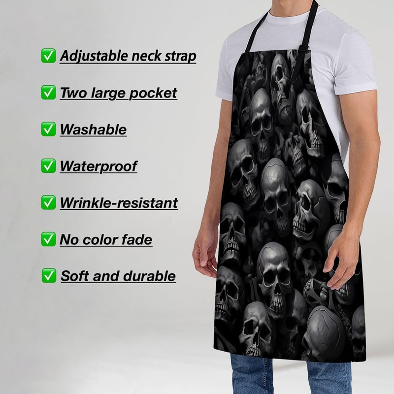 Turamurra Gothic Skulls Apron for Women, 28x33in, Kitchen Chef Aprons