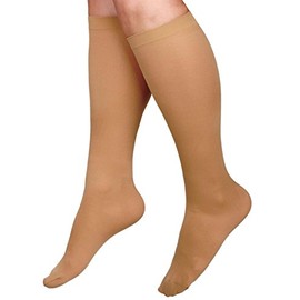 Medline Curad Knee-High 30-40mm Hg Compression Hosiery, Regular Length, Tan, Size A, Pair