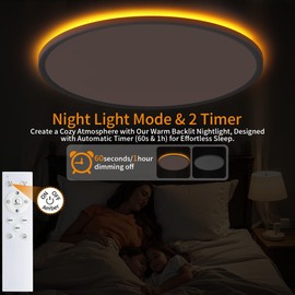 UprizeP Flush Mount Ceiling Light with Night Light, 23in LED Ceiling Lights with Remote Control, 1800K Nightlights & 3000-6500K Dimmable Lamp Fixture, 54W 5400LM Low Profile for Bedroom, White