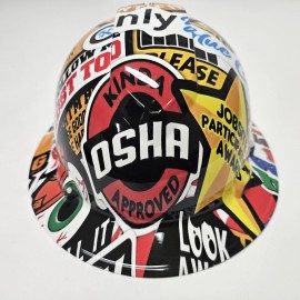 Pyramex full brim hard hat custom hydro dipped IN OSHA CONSTRUCTION STICKER BOMB   NEW - 4pt suspension