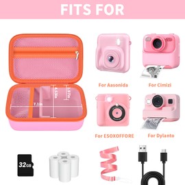Comecase Kids Instant Camera Case Compatible with Esoxoffore/for Dylanto/for Aasonida/for Dududragon Digital Print Video Camera, Travel Carrying Bag with Mesh Pocket for Prints Paper - Pink