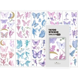 Nizel KC certified children's tattoo sticker character tattoo 10-piece set, 1 piece, 22. [C] Tattoo (TU Butterfly - 10 sheets) / 니즈엘 KC인증 어린이 타투스티커 캐릭터 문신 판박이 10장세트, 1개, 22. [C]타투(TU나비-10장)